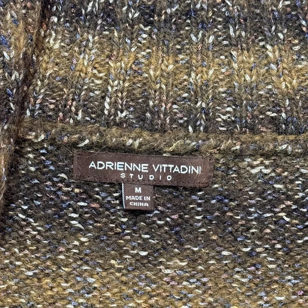 ADRIENNE VITTADINI Wool Blend Cardigan‎ Zip Up Sweater Medium Brown Multicolor